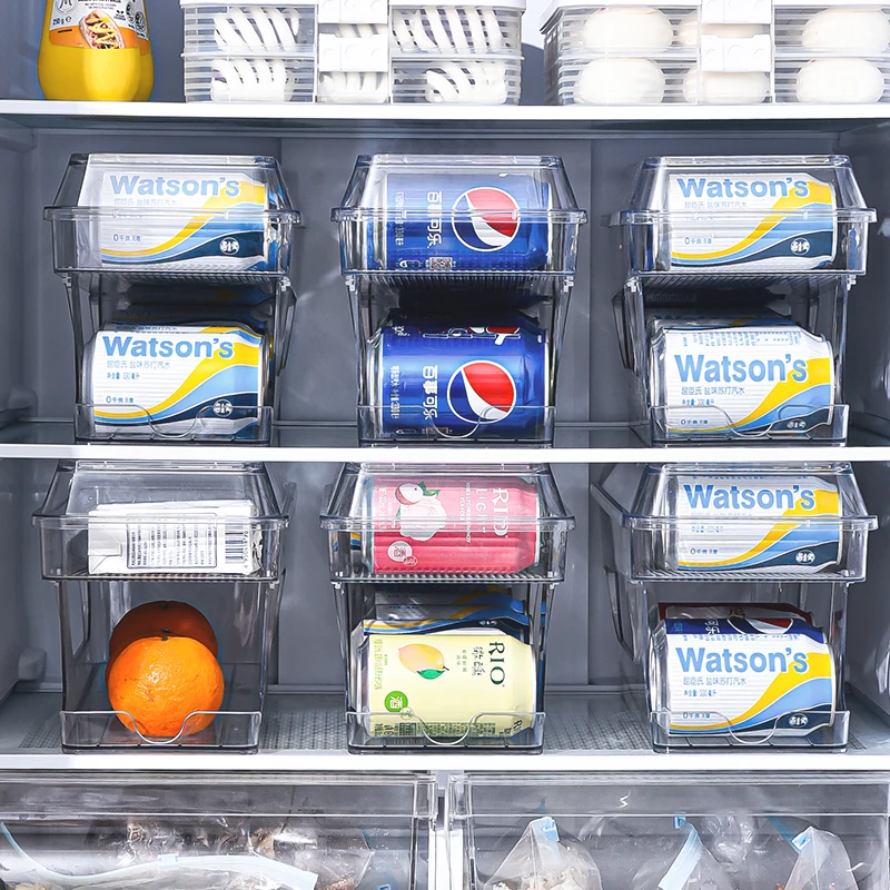Soda Can Organizers for Refrigerator 2-layer Automatic Rolling Beverage Storage Organizer for Freezer, Countertop,BPA Free Clear