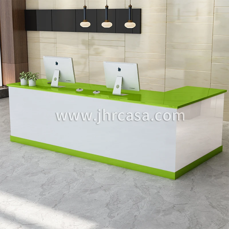 L Shaped Office Front Reception Desk Table Wooden Checkout Counter For Beauty Nail Salon