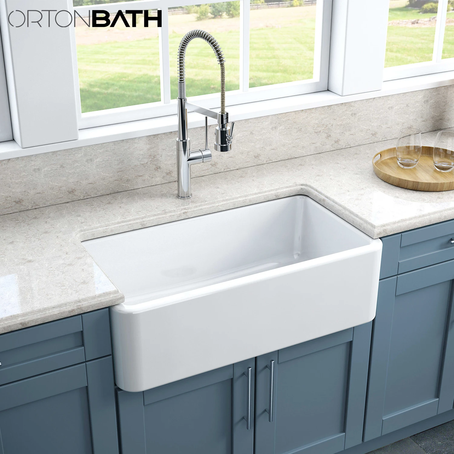 ORTONBATH Kitchen Sink High Quality Ceramic Single Bowl Embedded Dishwashing Basin American Style Sink