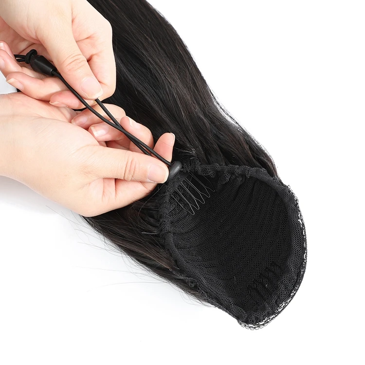 Best Selling Wholesale 10-28 inches Drawstring Human Hair Ponytail 1b# Straight Hair Drawstring Ponytail for Black Women