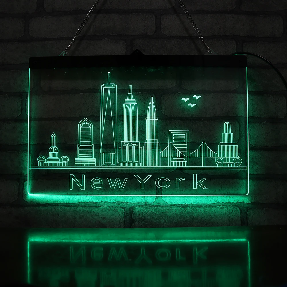 3d sign light display led edge sign acrylic led  sign lamp with  NEW YORK building design for home and bar decorative