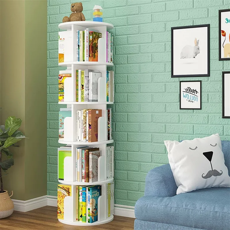 Оптовая продажа домашний книжный шкаф высокой плотности Современная 5-ярусная 360 Вращающаяся