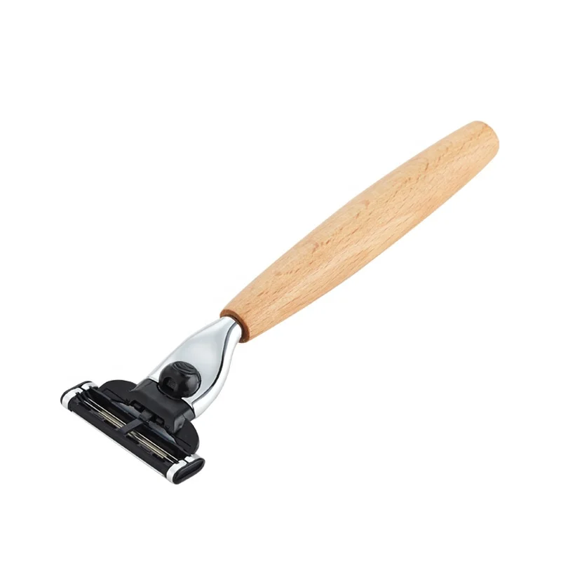 triple blade stainless steel razor bamboo handle razor