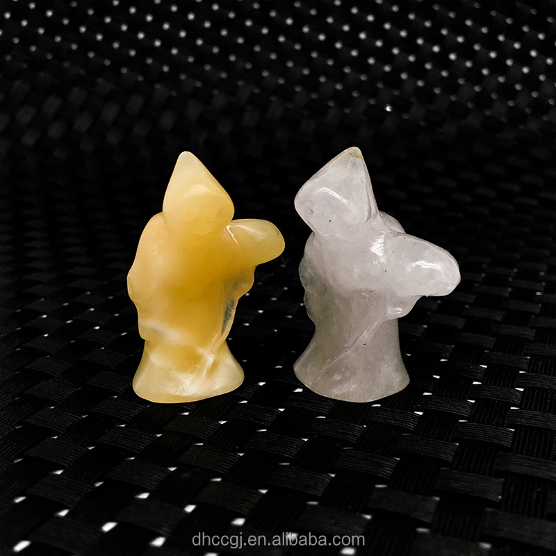 Wholesale natural crystal craft carving rose mini grim reaper polished various material death reaper for Halloween gift