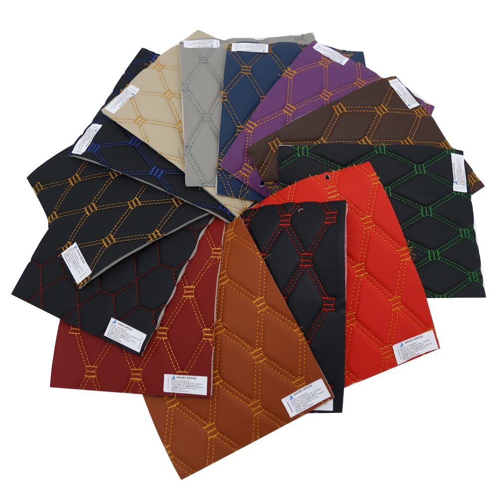 3D Embroidered Dimensional PVC Sponge Foam Upholstery Material Synthetic Leather Quilted Leather Black Green for Car Seat