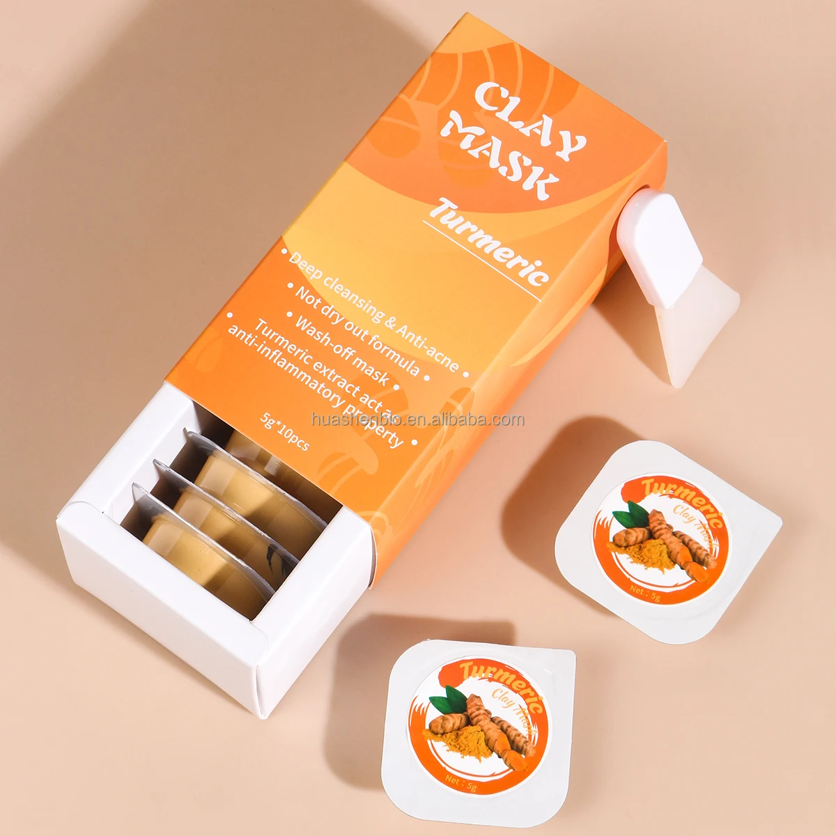 Custom Private Label Shrink Pore Anti-Acne Face Mud Clay Mask Facial Mask Skin Portable Whitening Turmeric Facial Mud Mask