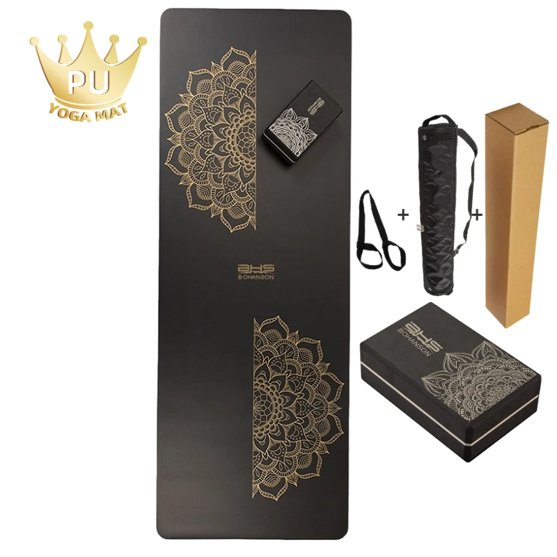 2024 Eco-friendly Non Slip Recycle Durable Curved Arch Shape Custom LOGO Printed UV Gold Black PU Natural Rubber Yoga Mat