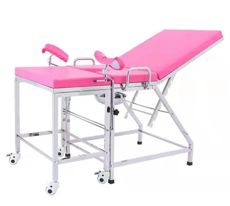 Больничная кровать из нержавеющей стали для обследования, Гинекологическая кровать, кровать для доставки, 8 ног, круглая трубка