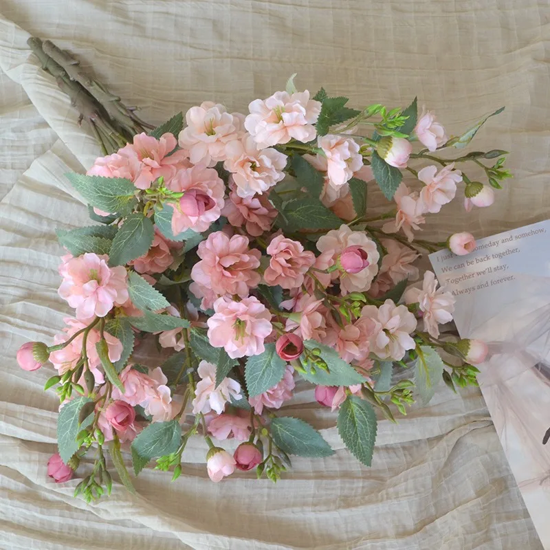 Wholesale Artificial flower 5 forks of camellias Branch Silk Bud Wedding and Home Party Event Wall Decoration