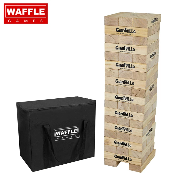 Waffle Games Wooden stacking tumbling tower block with durable carry case