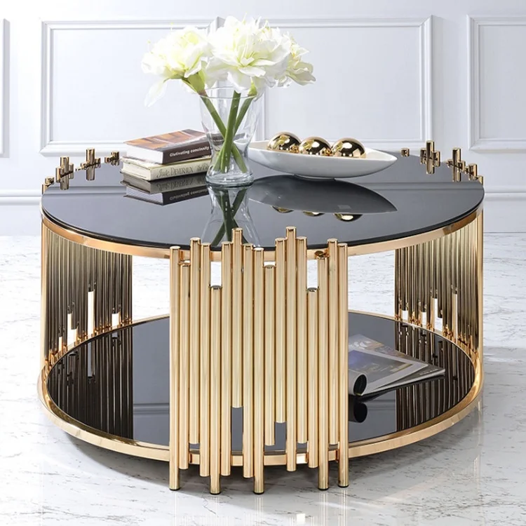 Factory price Tempered glass coffee table Art Luxury Salon Furniture Stainless Steel Base Marble Top Living Room Coffee Table