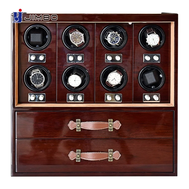 High quality Theft-Proof luxury Secure wooden 8 slots rotating Silent motor jewellery automatic watch winder safe