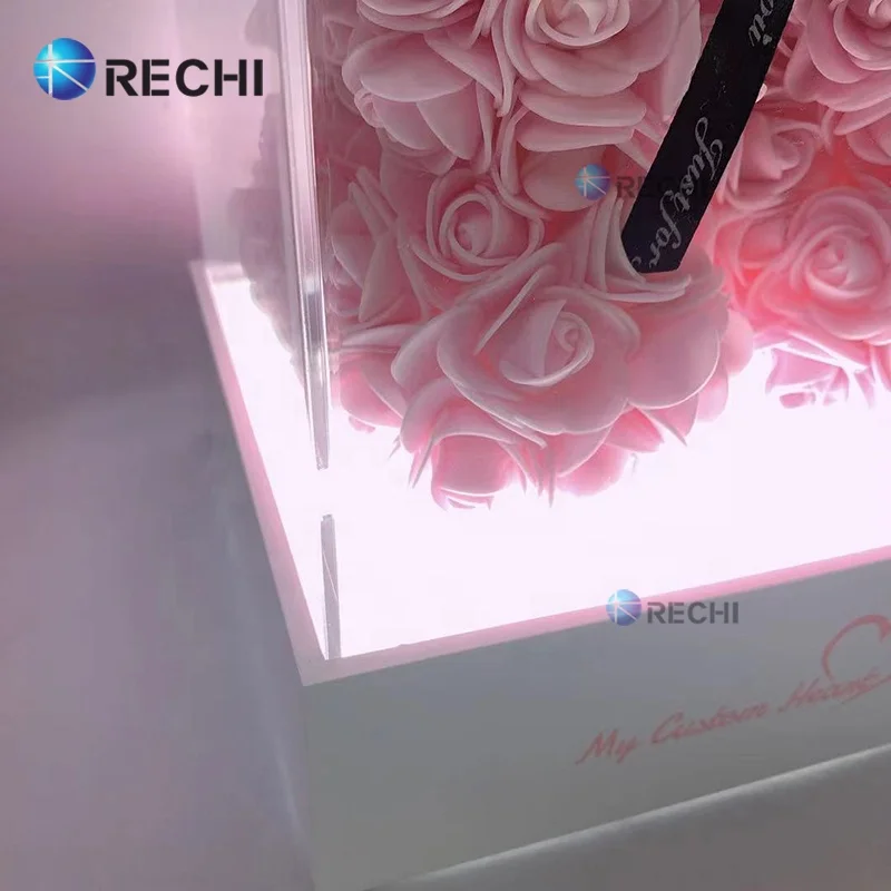Подсвеченный акриловый Органайзер RECHI с цветком и медведем со светодиодным Perspex Lego Игрушка коллекция хранения гаражный комплект витрина