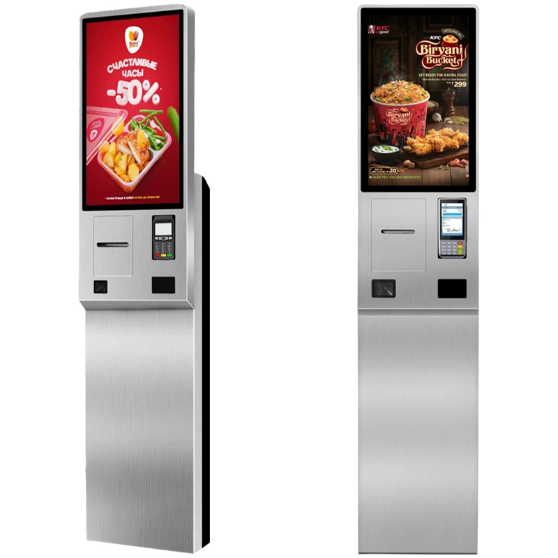 Stainless Self Terminal Service Kiosk for Restauants 21.5/24/27 Inch ultra Slim Stainless Steel Vertical Wall Hanging