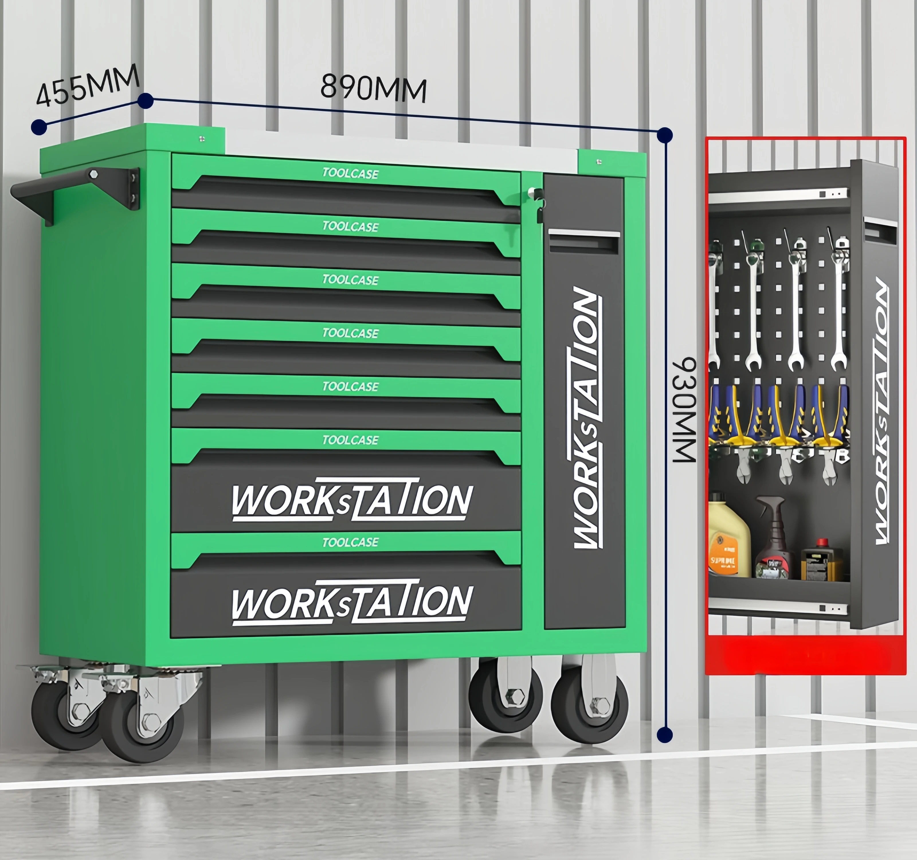 RED 7-Drawer Rolling Tool Cabinet Iron Workbenches with Powder Coating Finish for Tool Storage ALL ONE TECH