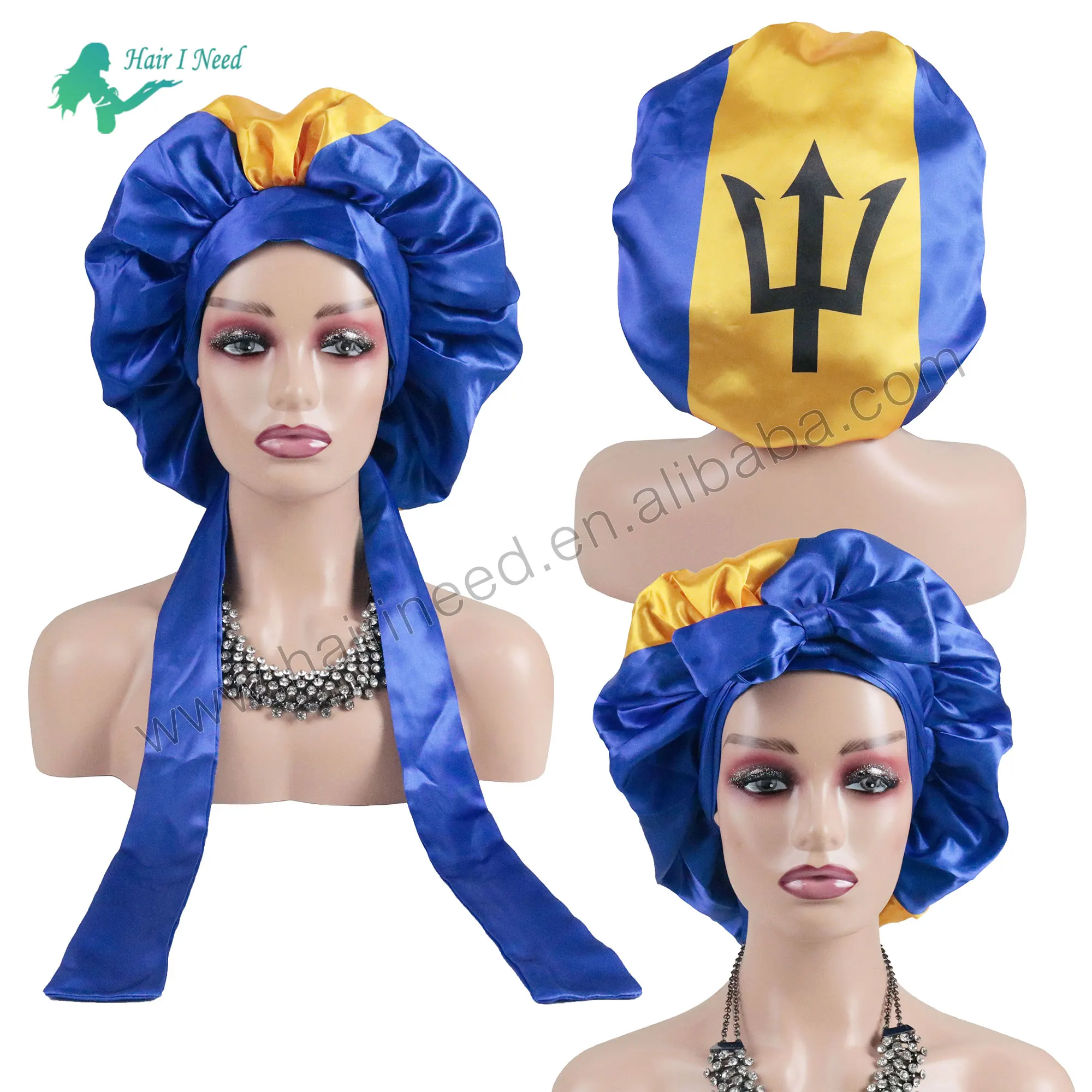 Custom logo Quality Satin Printed Hair Sleeping Bonnets Braid Flag logo Bonnets Satin Bonnets for Women