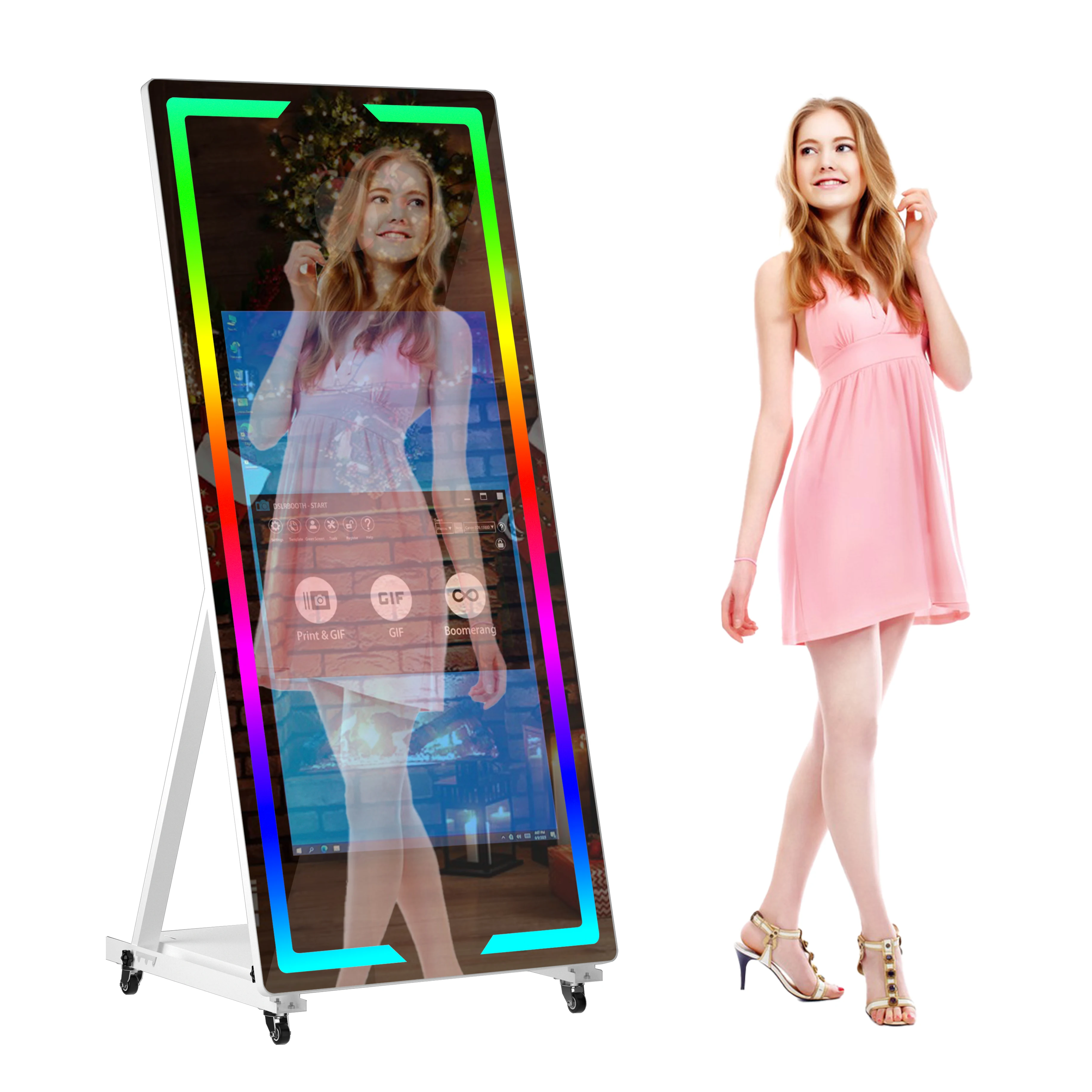 65 inch with 43' touch screen mirror photo booth with camera and printer portable selfie photo booth touch screen windows