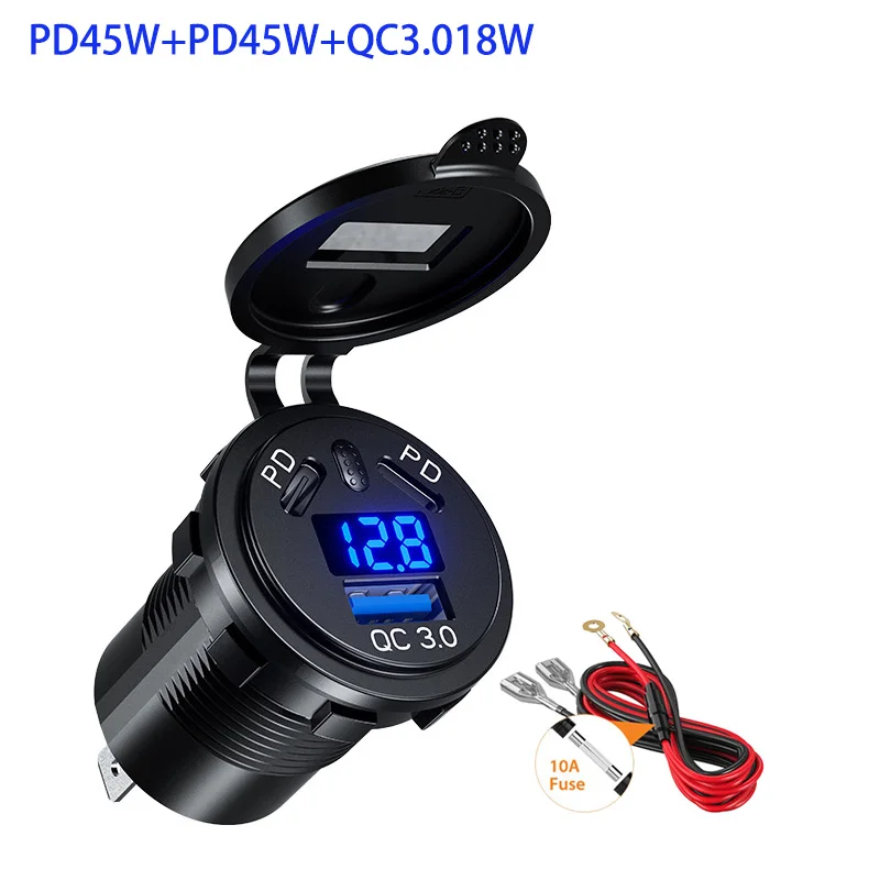 18W QC3.0 USB + Dual 45W PD USB-C Fast Charger with on off switch