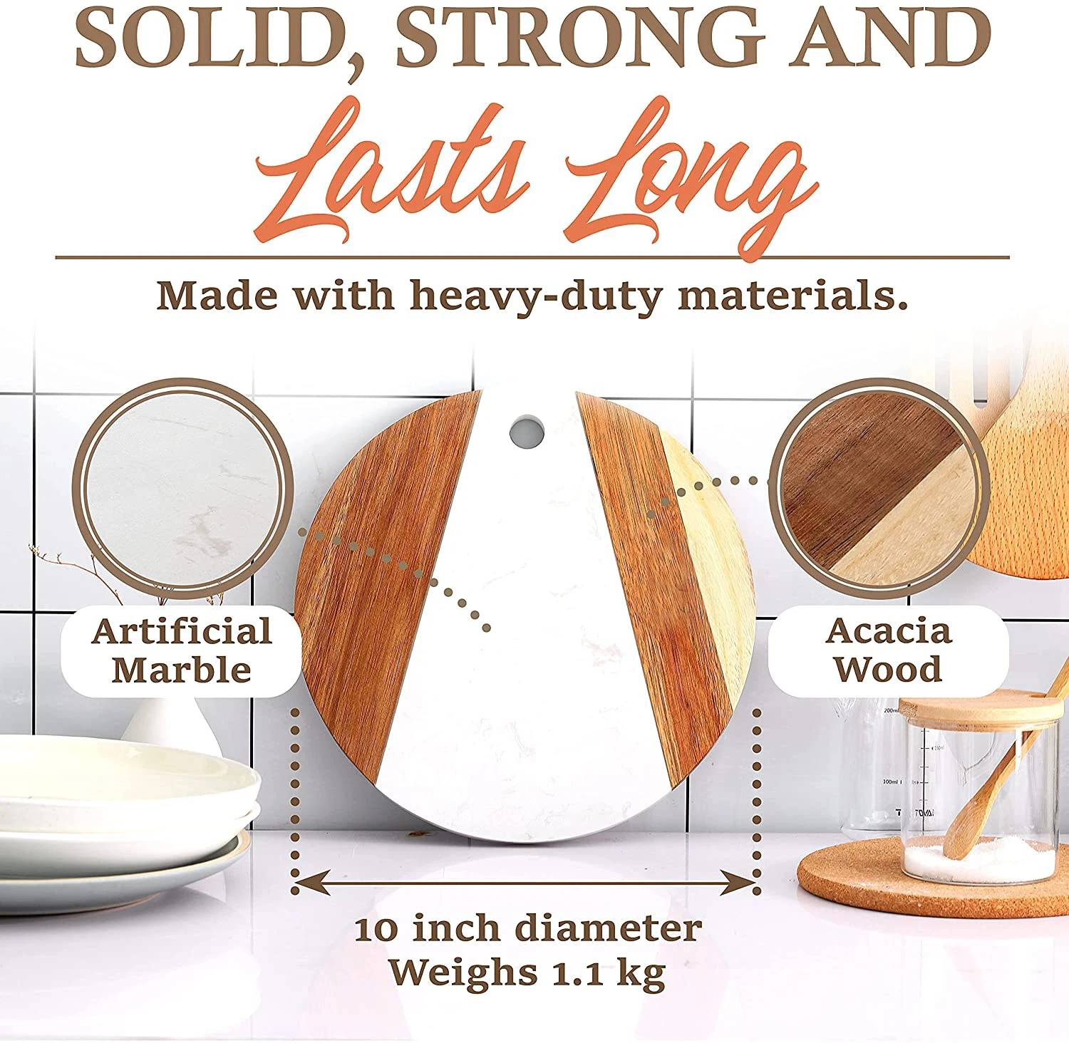 Custom Round Shape Multifunction Chopping Board Marble And Wood Cheese Cutting Board