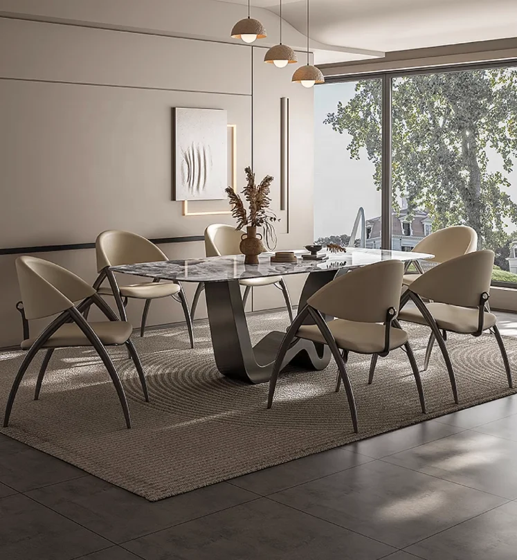 Dining Room Restaurant 6 Seater New Design Rectangle  Marble or Sintered Stone  Dining Table Set Dining Table With Chairs