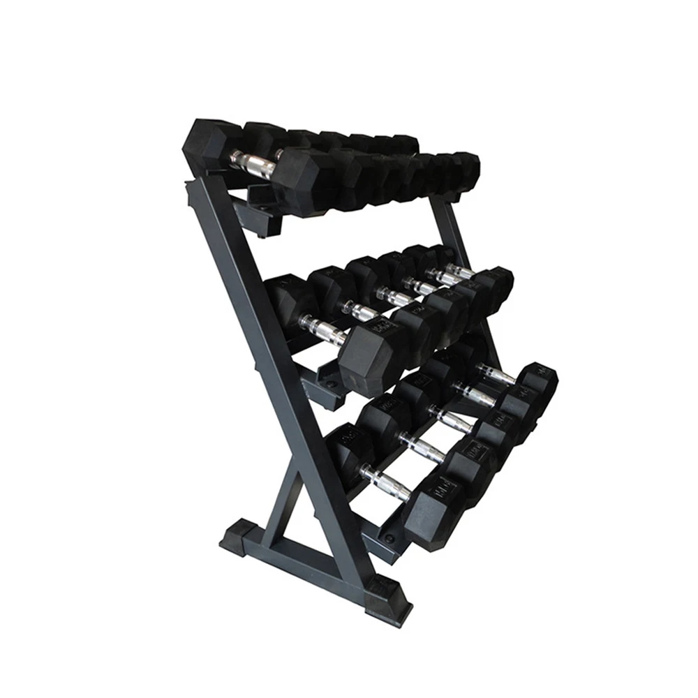 Hot Factory Direct Sale Free Weight Rubber Dumbbell Set Rack 3 Layer Gym Equipement Commercial Dumbbell Rack