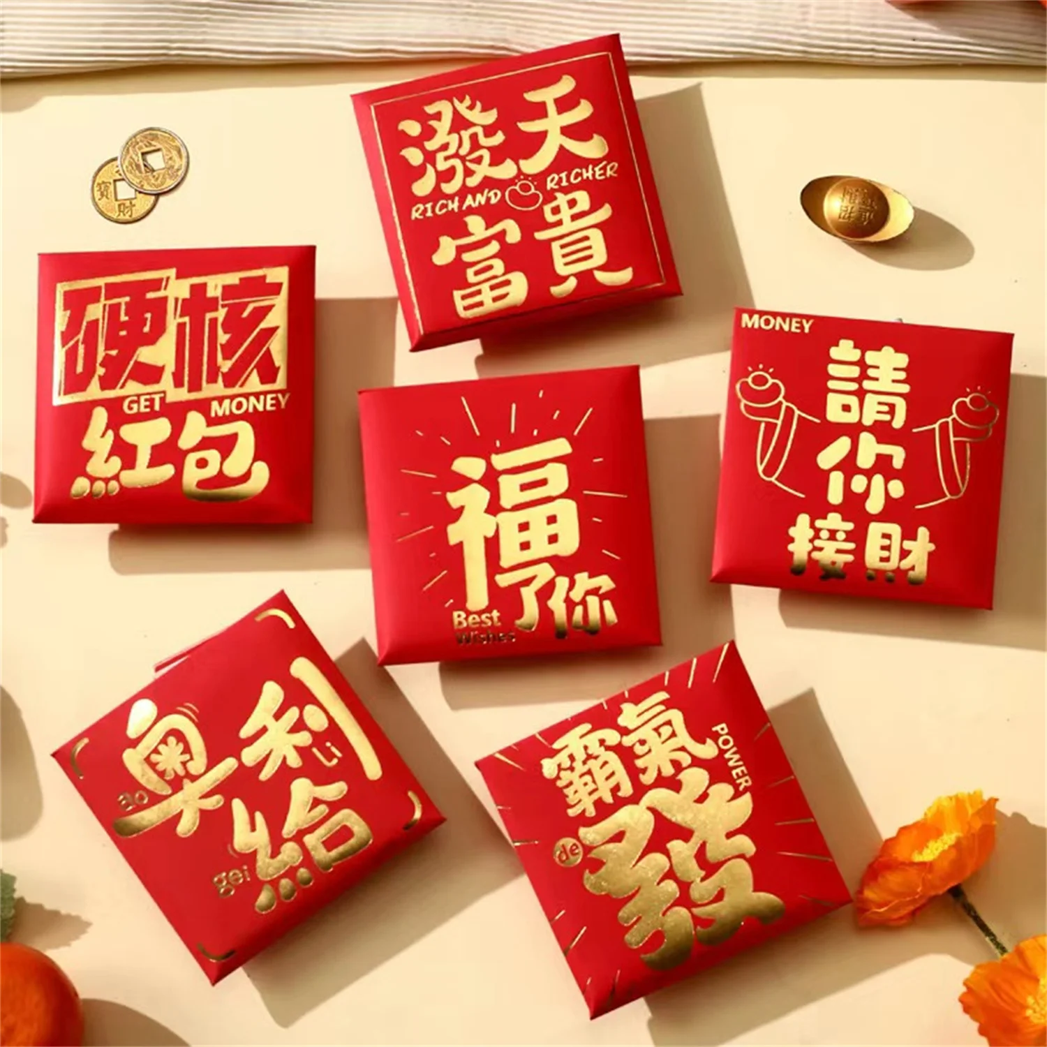 OEM Chinese new year red packet envelope kraft paper custom red envelope recyclable eco-friendly new year red pocket envelope