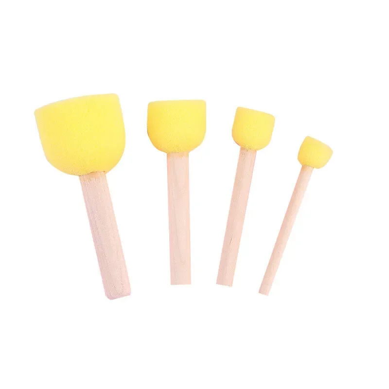 New Arrival Kids Craft Sponge Paint Set Foam Brush Kit Wooden Handle Mini Stamp