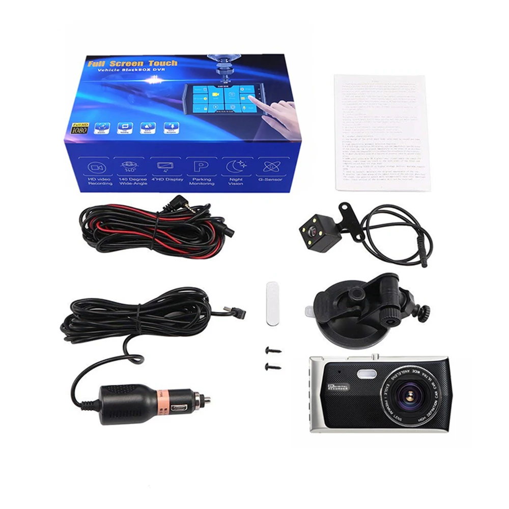 Full Hd 1080p 170 Degree 4 Inch touch Drive Recorder Blackbox Dvr Car Camcorder Dash Camera  Front And Rear View Dash cam