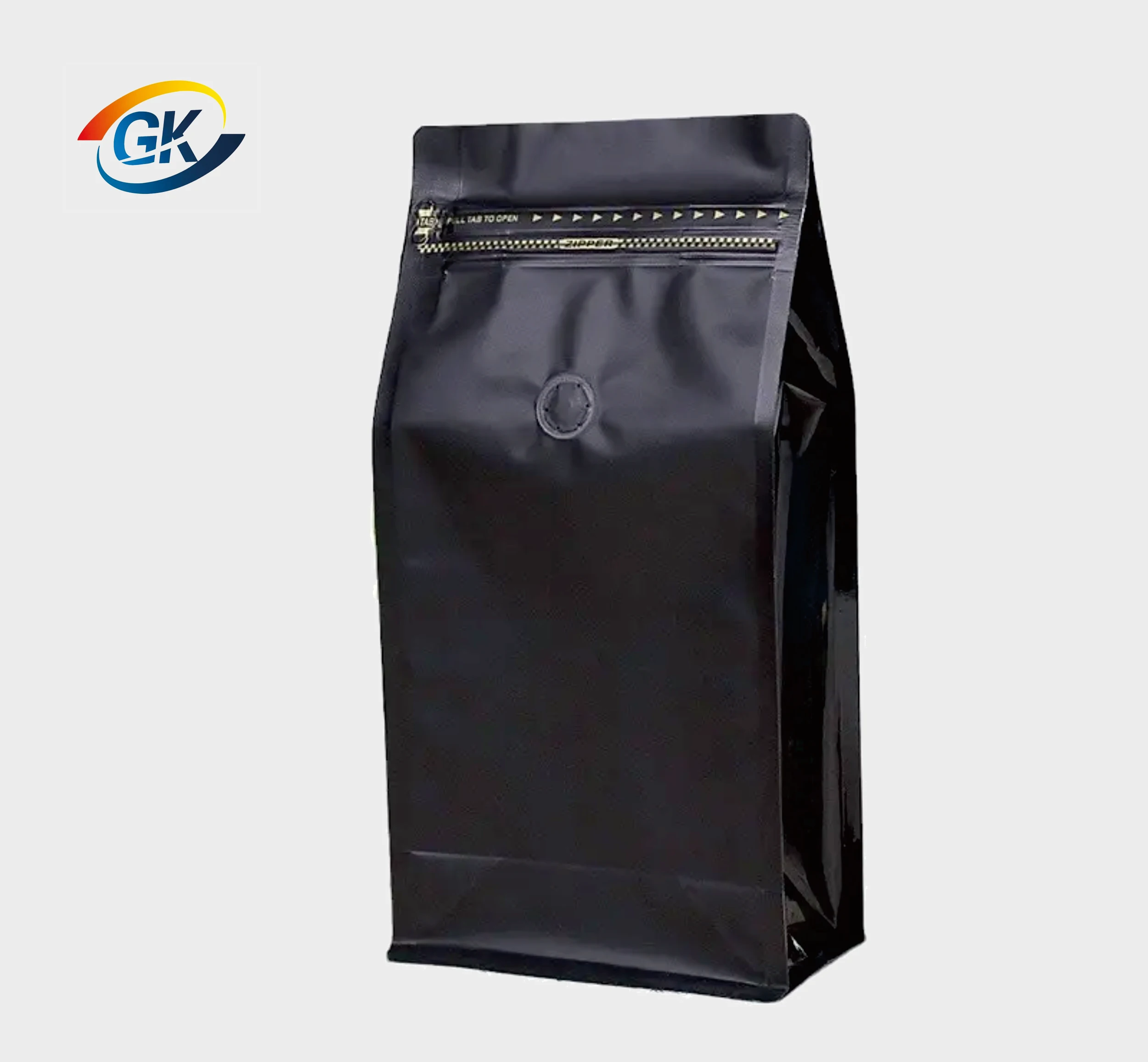 Customize Flat Bottom Pouch Kraft Paper Coffee Bags Eight Side Sealing Bag For Heat Sealed With Air Valve Gloss Frosted Film