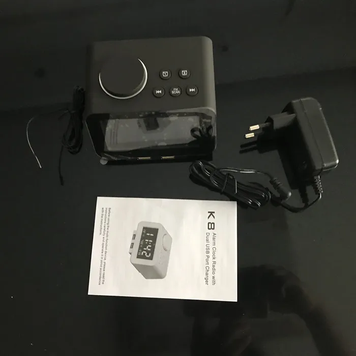 dual usb alarm clock FM radio with snooze sleep function, LCD time display clock