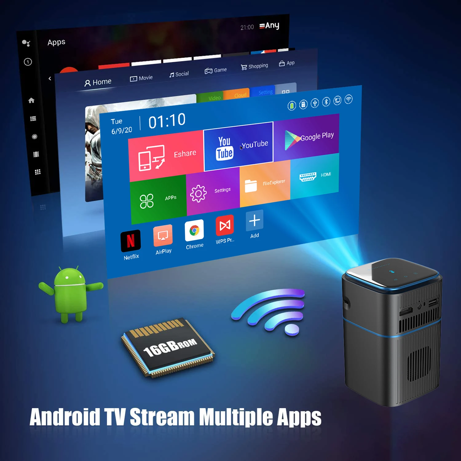  3000 люмен 1080p Wi-Fi портативный маленький домашний уличный проектор Canima видео 4k Портативный Умный