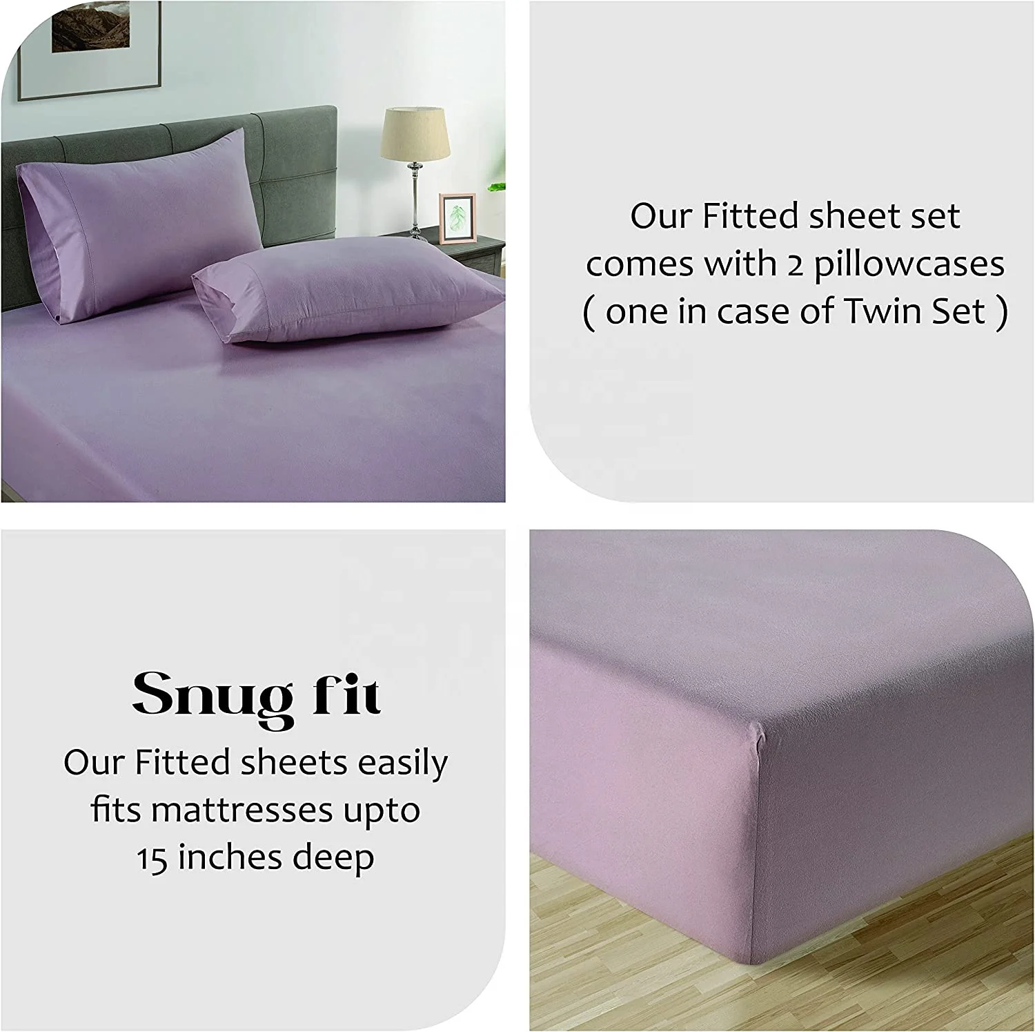 100% Organic Cotton Fitted Sheet Queen Size Only 3-Piece Set 1 Fitted Sheet and 2 Pillowcases From Nan Tong