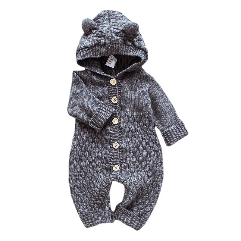 Children Baby Boy Girl Kids Knitting Long Sleeve Rompers Autumn Winter Baby Boys Girls Pure Color Hooded Rompers Clothes