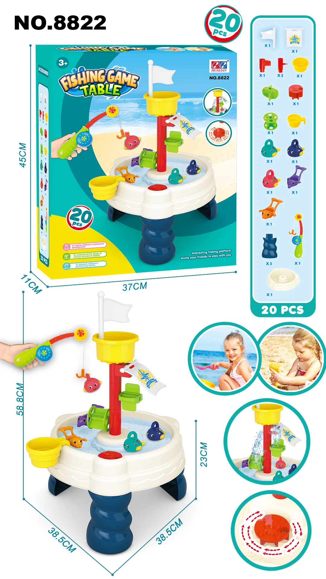 Hualian Fishing Game Table  Toy Playing Table Fishing Toy Set Funny Water Toy for Summer indoor outdoor 8822
