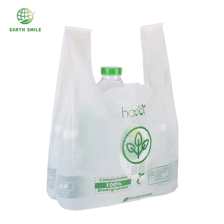 Customized Logo Compostable Biodegradable Plastic T- Shirt Shopping Grocery Bag