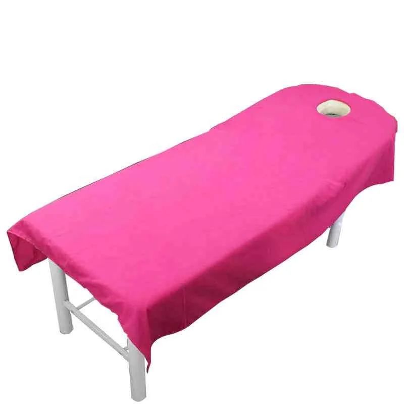 Cheap 100% Polyester Solid Color White Hot Pink Spa Flat Sheet Massage Sheet With Hole