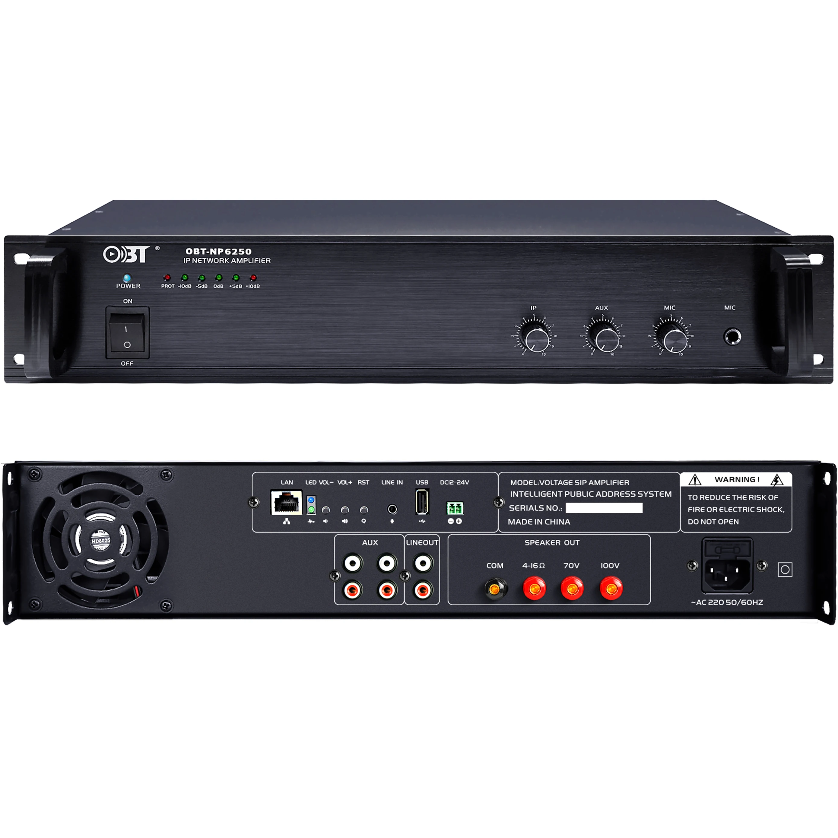 OBT-NP6250 система громкой связи горячая Распродажа 2U 250 Вт цифровой IP-сетевой усилитель мощности