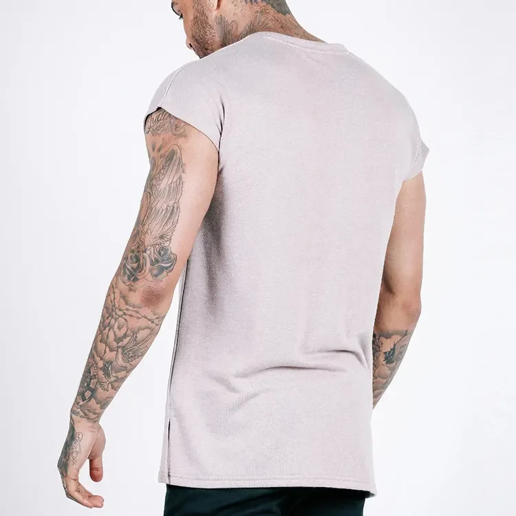 High quality 220 gsm cotton t shirt streetwear blank side slit casual sleeveless t shirt