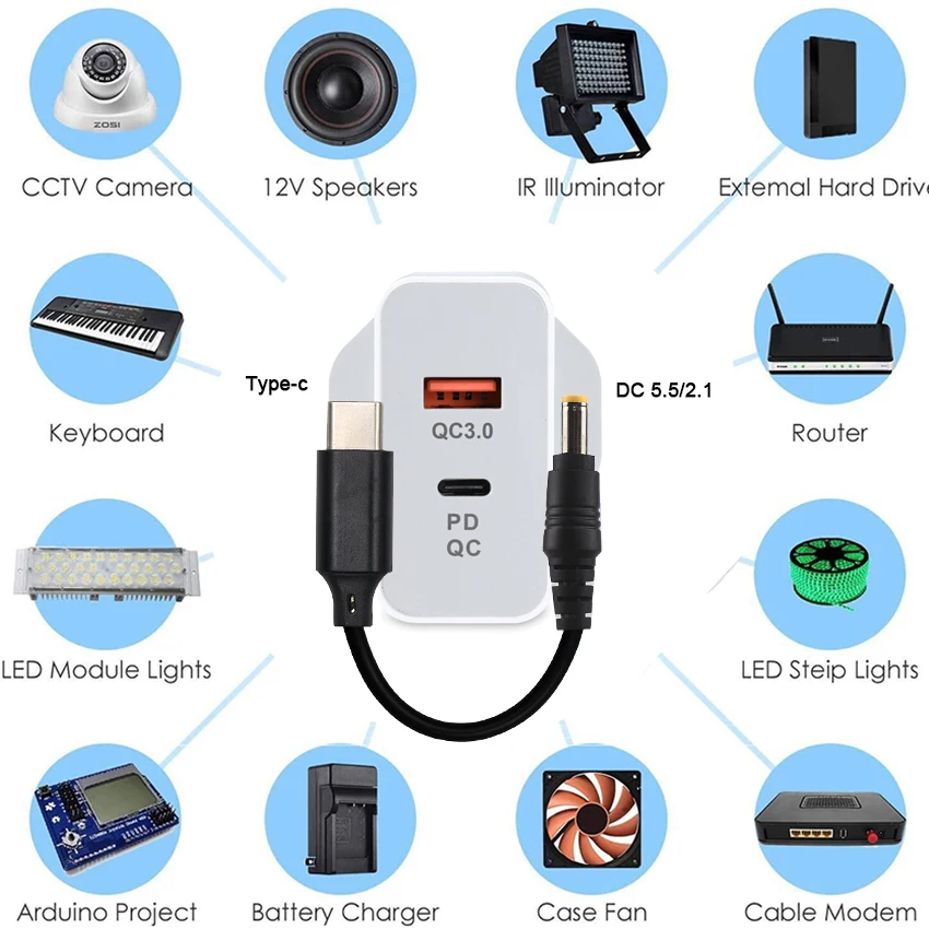 USB 3 1 Тип C штекер к DC 5 2 мм питания 9 в 12 В 20 PD 60 Вт зарядный кабель