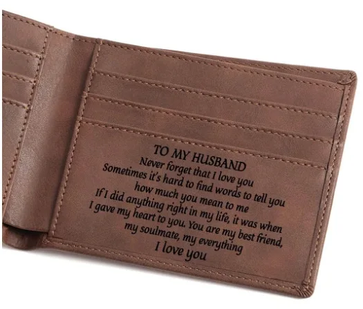 Fashion Design Laser Engraving PU Wallet Wholesale High Quality Retro To My Son Leather Wallet Men Custom Luxury Wallets For Men