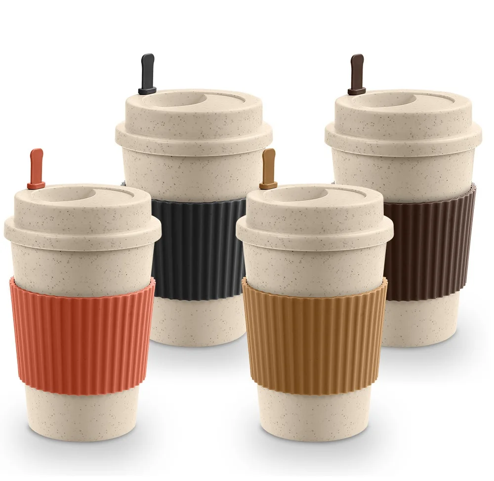 Оптовая продажа дорожная кофейная кружка из пшеничной соломы герметичные портативные автомобильные кофейные чашки с крышкой