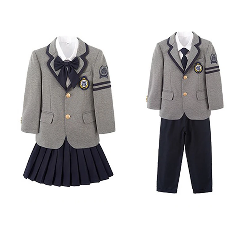 5 pieces manufacture customized logo children shirt coat kids dress design primary school kindergarten school uniform for girls
