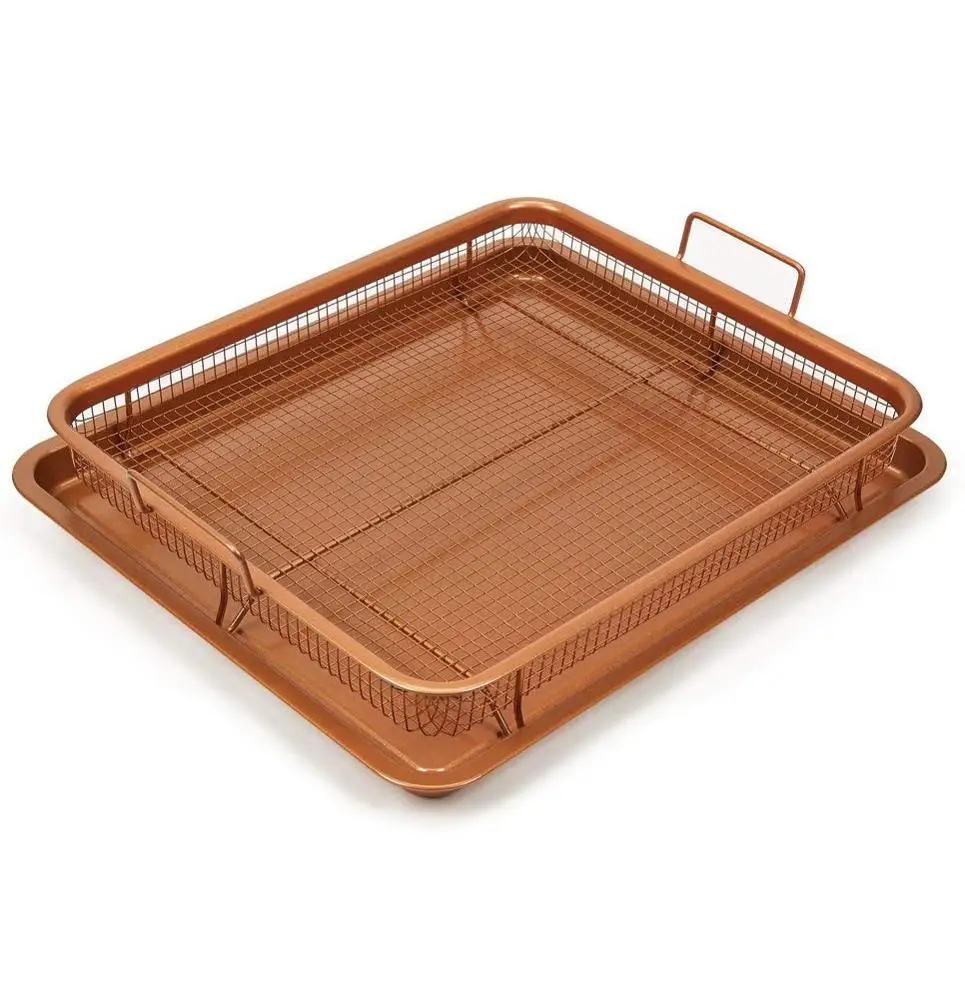High Quality Copper Pan Non Stick Cookie Sheet Tray And Air Fry Mesh Basket Set
