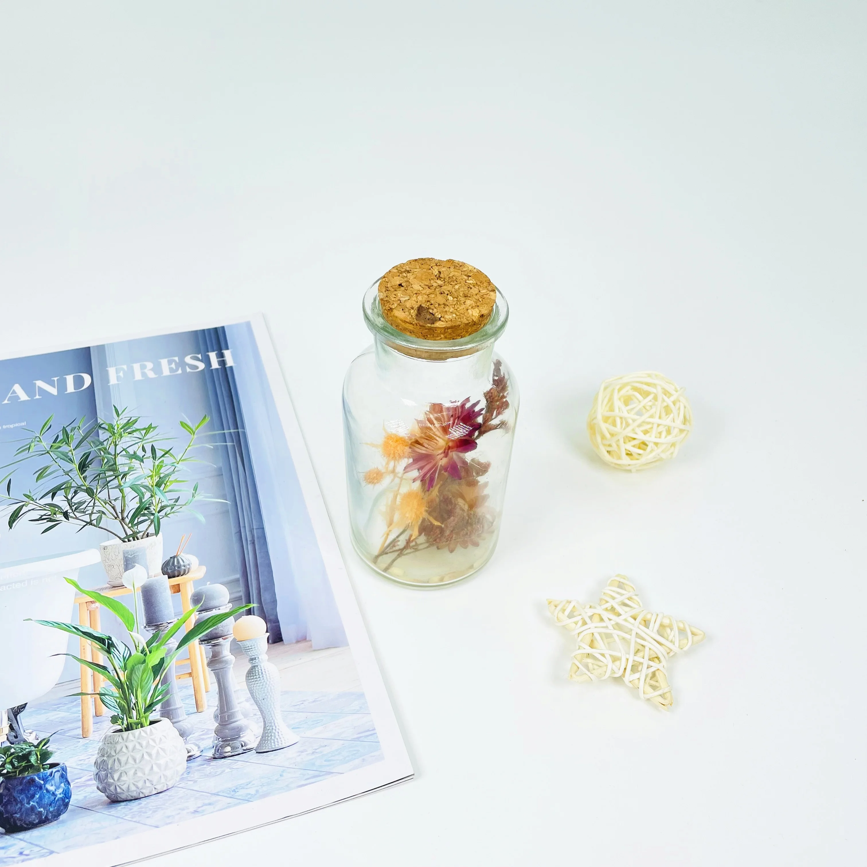 Стеклянное украшение с сушеными цветами для украшения дома, настольное украшение