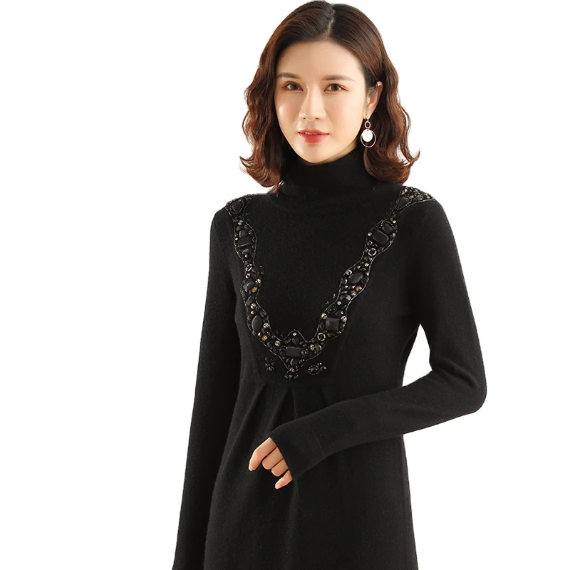 
Winter and Autumn Fashion Pullover Women Round Neck 100% Cashmere Sweater Skirt Suits Set 
