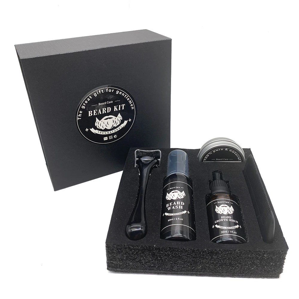 Men Private Label Beard Growth Roller Set 100% Natural Beard Oil Balm Products Beard Grooming Kit