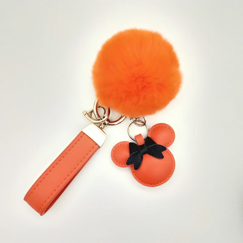 New Style Designer Fashion MK Pompom Bag Charms PU Leather Car Key Chain Accessories Custom Luxury Fur Keychain