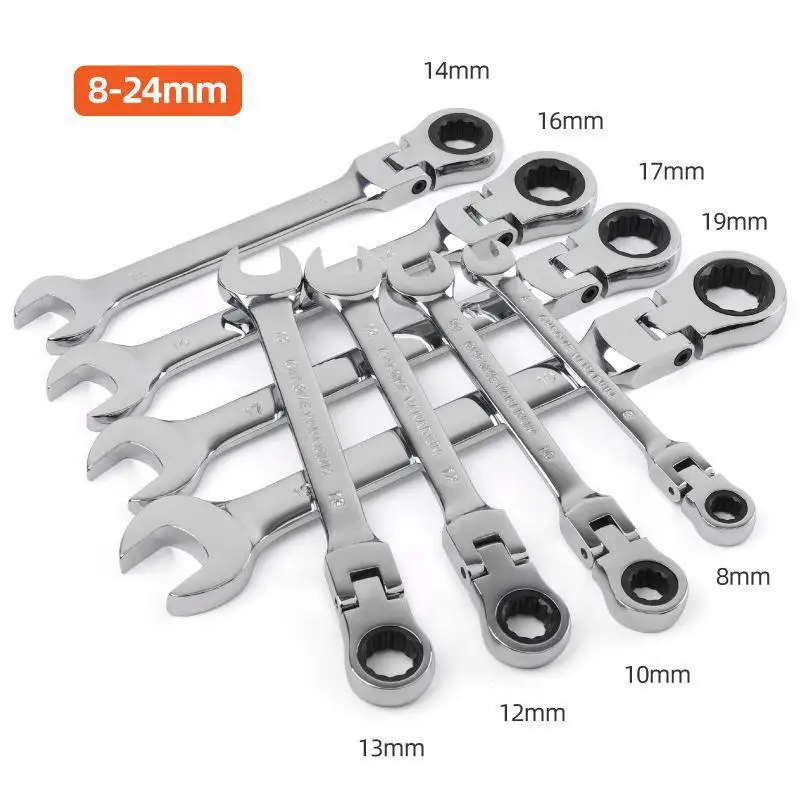 Dual Purpose 17 Sets of 72-Teeth Adjustable Head Ratchet Wrench Open Automatic Quick and Labor-Saving Spanner Set