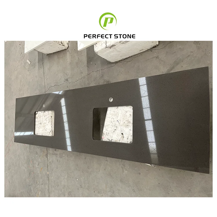 Solid Surface Countertops Custom Cut Bathroom Quartz Vanity Tops Artificial Stone Top for Bath Vanities