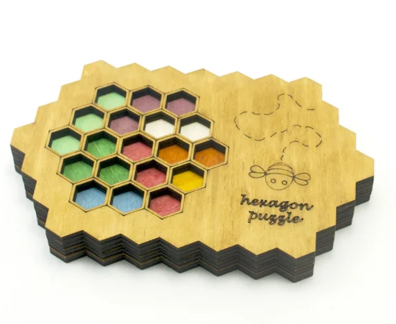 honeycomb calendar puzzle board Blocks Shape Pattern Brain Teaser Toy Geometry Logic Game  Wooden Hexagon Puzzle